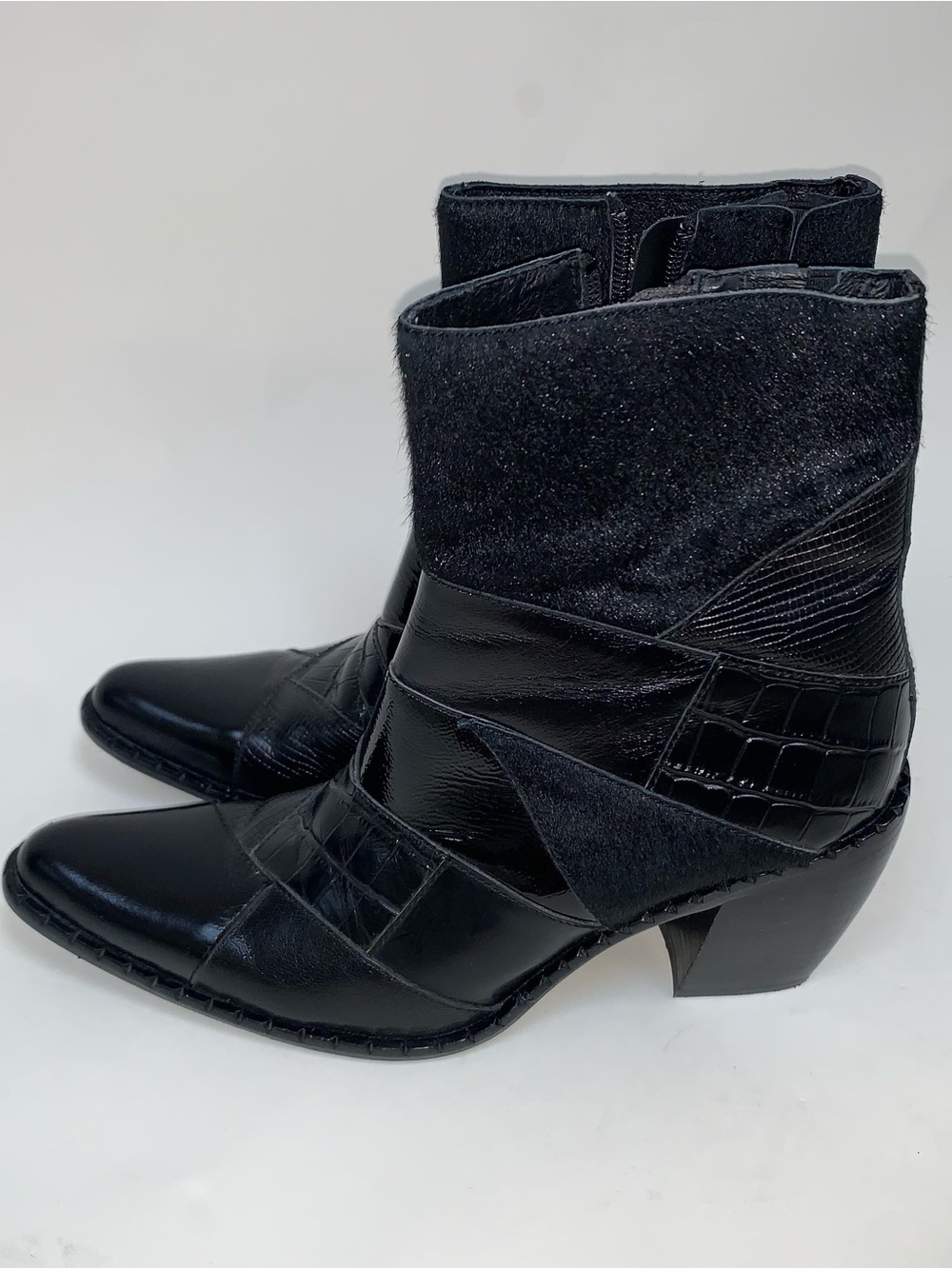 Jeffrey Campbell Caballeros Black Leather Western Ankle Boots Women’s sz 6 Zip